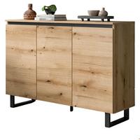 SIDEBOARD Eiche Evoke mit Schwarz, Kommode 3-türig 120 x 84 cm, Soft-Close - Eichefarben/Schwarz, Holzwerkstoff/Metall (120/84/36cm) - Inn.Furn