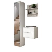 GARDEROBE Set 3-teilig weiß Hochglanz 97 cm, Komplettset mit Spiegel - Chromfarben/Weiß Hochglanz, Glas/Holzwerkstoff (97/193/34cm) - Inn.Furn