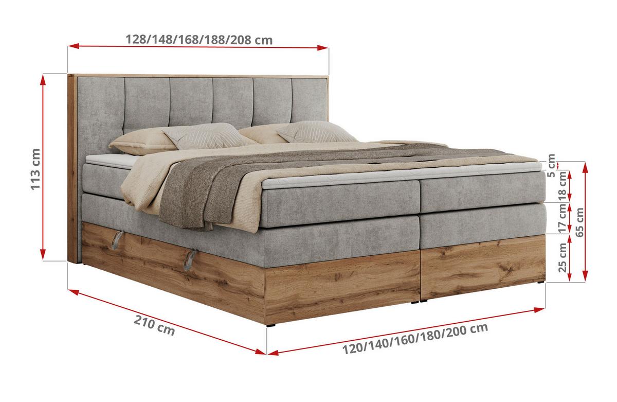 BOXSPRINGBETT ALBERO 1 KING 180/200 Hellgrau Strukture - H3 - Hellgrau, Holz/Textil (180/200cm) - MKS