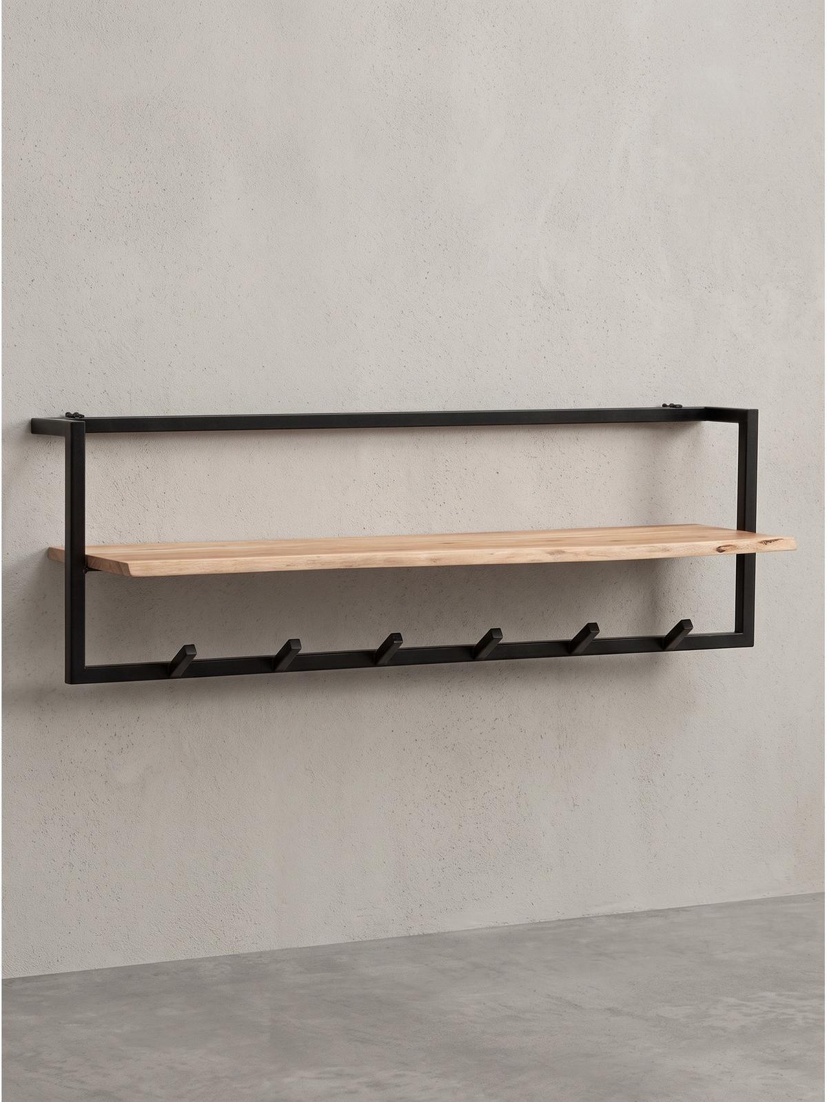WANDGARDEROBE TIETAR, Akazie Massivholz, Akazie-Schwarz, 100 x 25 x 32 cm - Schwarz/Akaziefarben, Metall (100/32/25cm) - KADIMA DESIGN