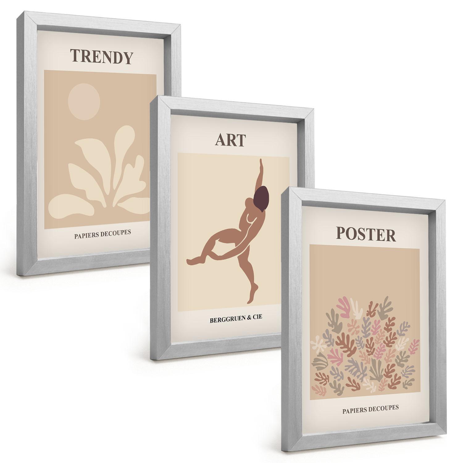 BILDER SET 3er Set - 20x30 cm Silberner Rahmen - Matisses abstrakte Formen - Silberfarben, Kunststoff (20/30cm) - TULUP
