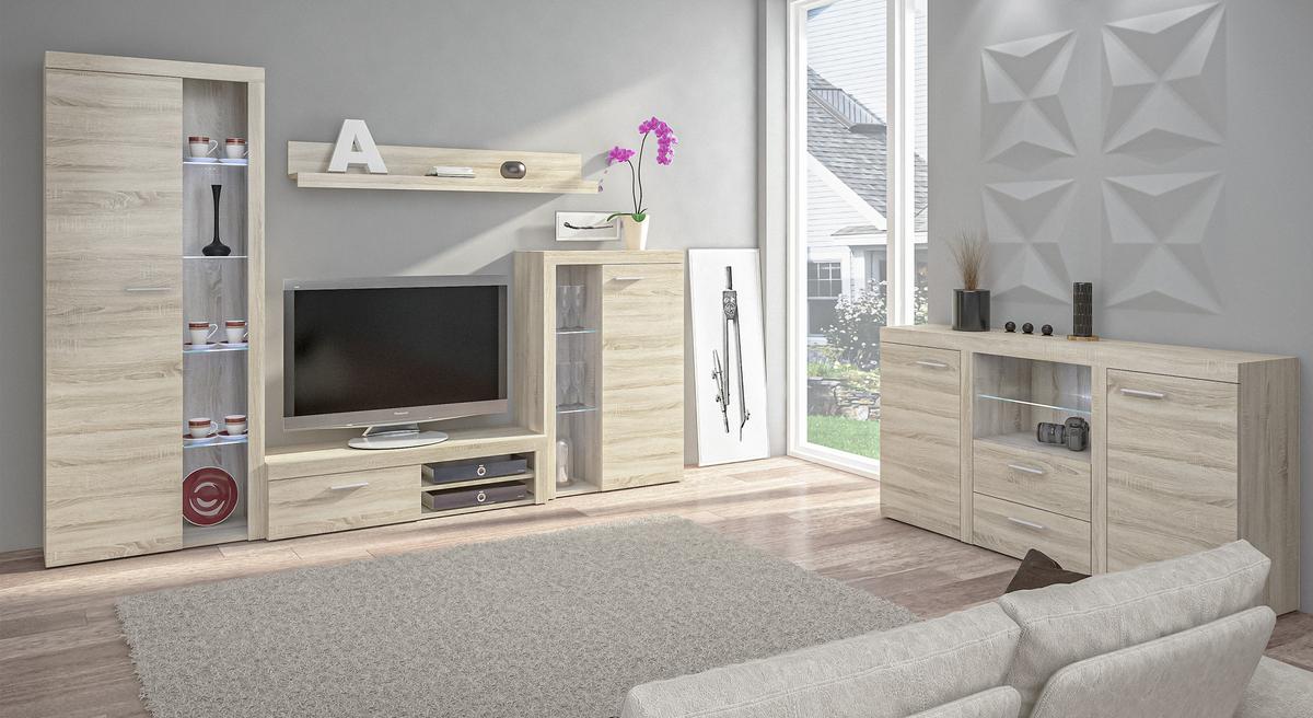 WOHNWAND Spacoro Sonoma Eiche 270/190/41 cm Wohnwand Modern ohne LED - Sonoma Eiche, Holzwerkstoff/Kunststoff (270/190/41cm) - AX Living