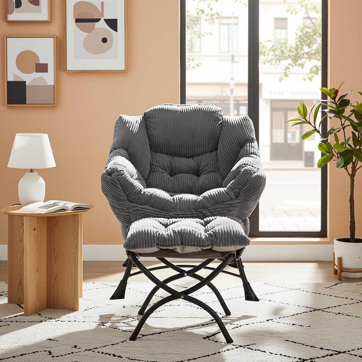 RELAXSESSEL moderner mit Fußhocker & Seitentasche – Gemütlicher Loungesessel in Grau für Wohnzimmer & Schlafzimmer - Grau, Textil (64/95/70cm) - Urban Meuble
