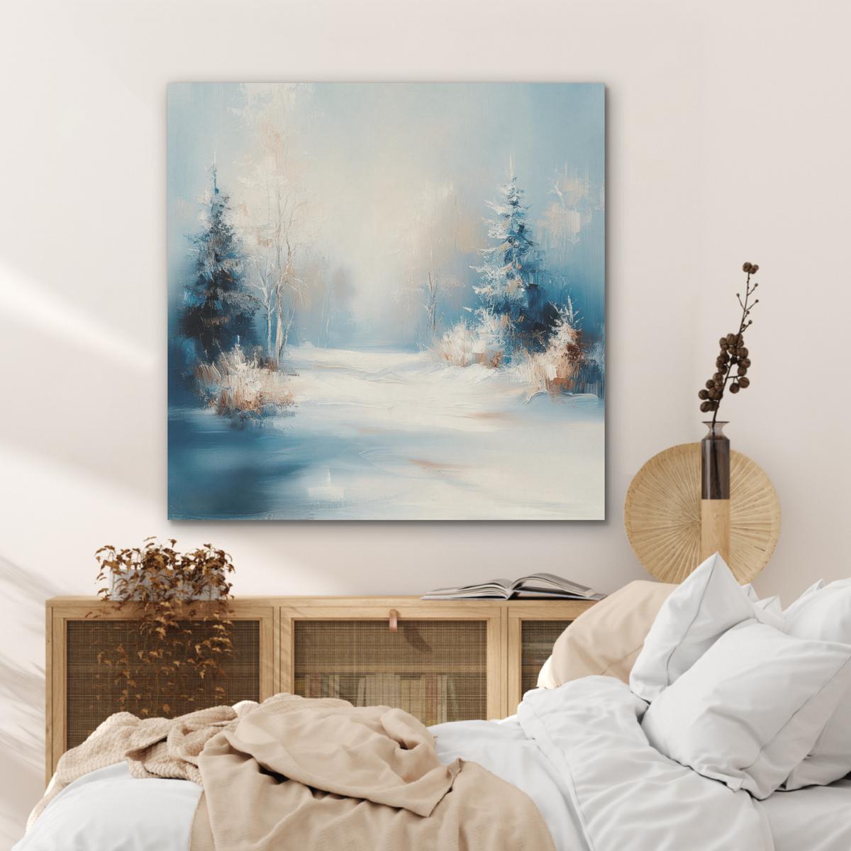 AKUSTIKBILD Wald - Winter - Natur - Abstrakt - Schnee Akustikpaneele 90x90 cm - Weiß, Kunststoff (90/90/0.9cm) - MuchoWow