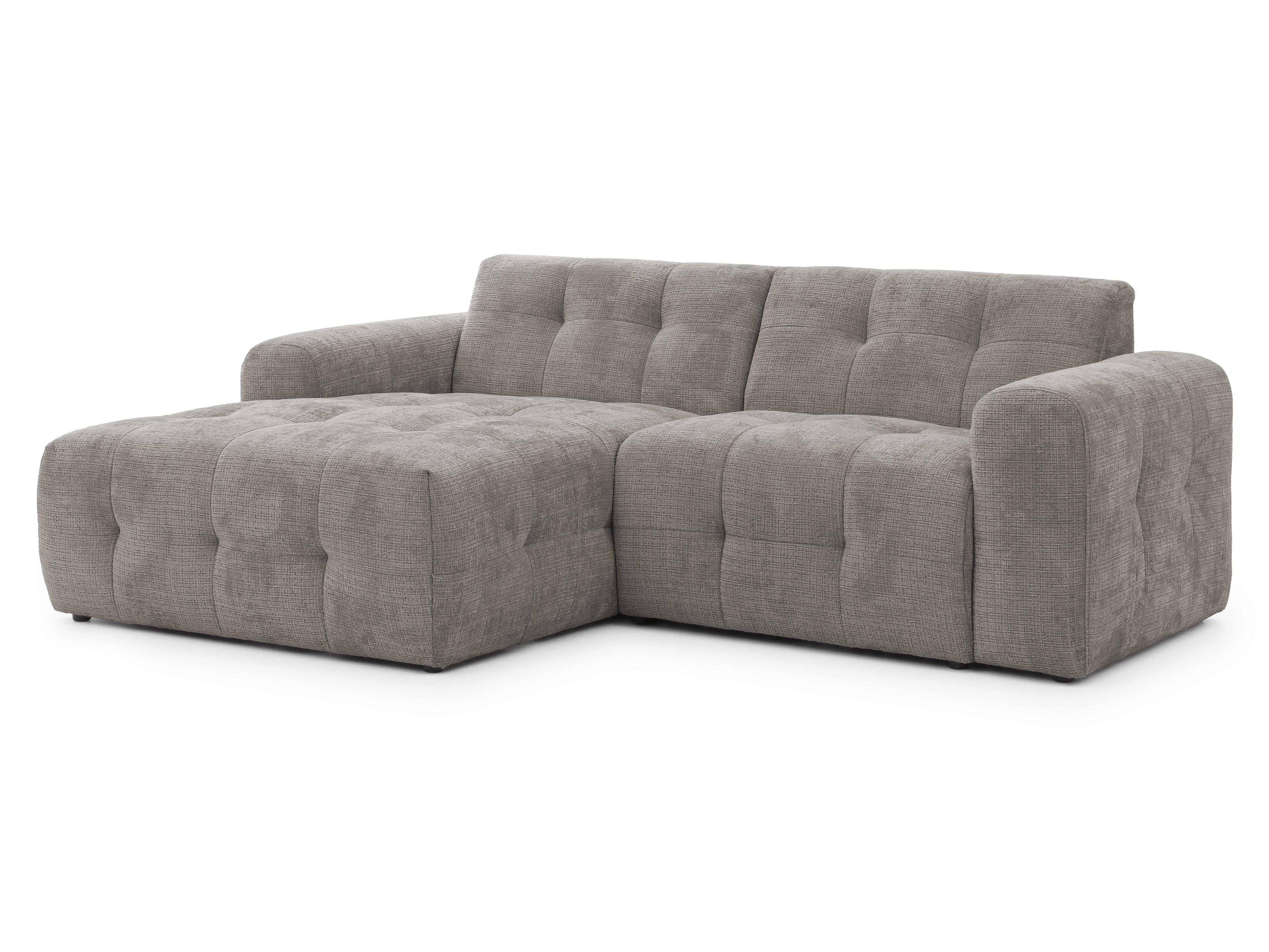 ECKSOFA Kozy im Bumpy-Design mit fester Rückenlehne aus weichem Taupe Chenille-Stoff - Ottomane links - Taupe/Schwarz, Holz/Kunststoff (161/234cm) - S-Style