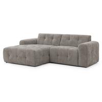 ECKSOFA Kozy im Bumpy-Design mit fester Rückenlehne aus weichem Taupe Chenille-Stoff - Ottomane links - Taupe/Schwarz, Holz/Kunststoff (161/234cm) - S-Style