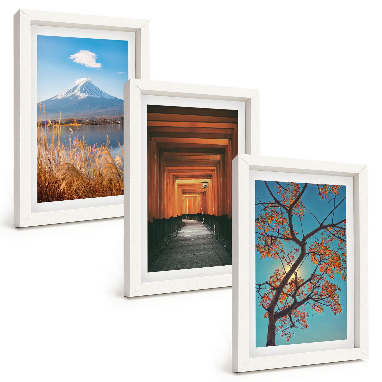 BILDER SET 3er Set - 20x30 cm Weißer Rahmen - Japanische Naturlandschaften - Weiß, Kunststoff (20/30cm) - TULUP
