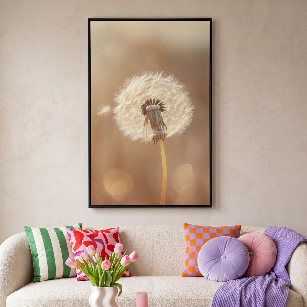 LEINWAND Bilder mit Rahmen - Löwenzahn - Beige - Natur - Blume - 80x120 - Hellbraun, Textil (80/120cm) - MuchoWow