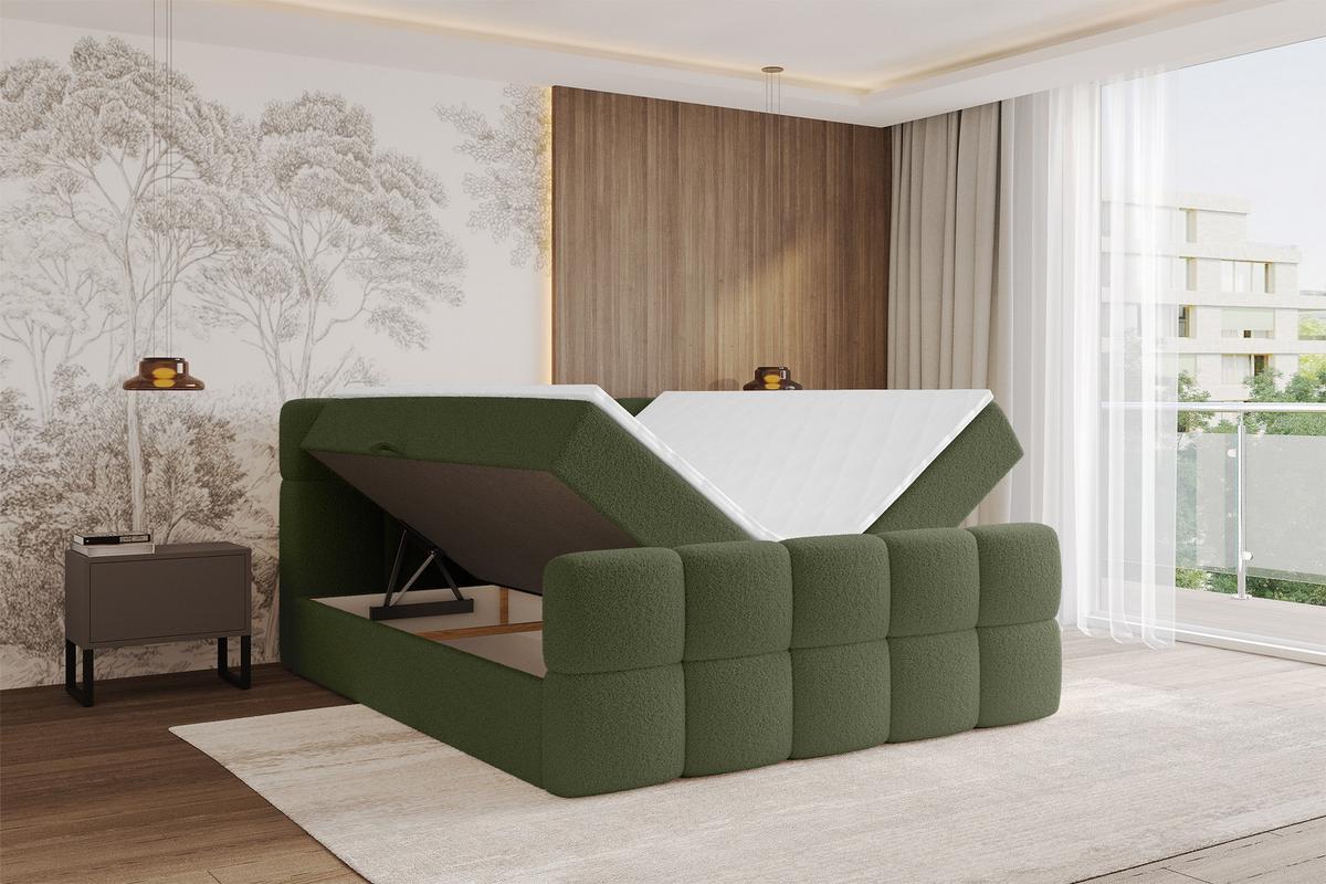 BOXBETT mit Matratze H4 - FAMA-Z - 160x200 cm Grün Quelle - Grün, Holzwerkstoff - ALTDECOR