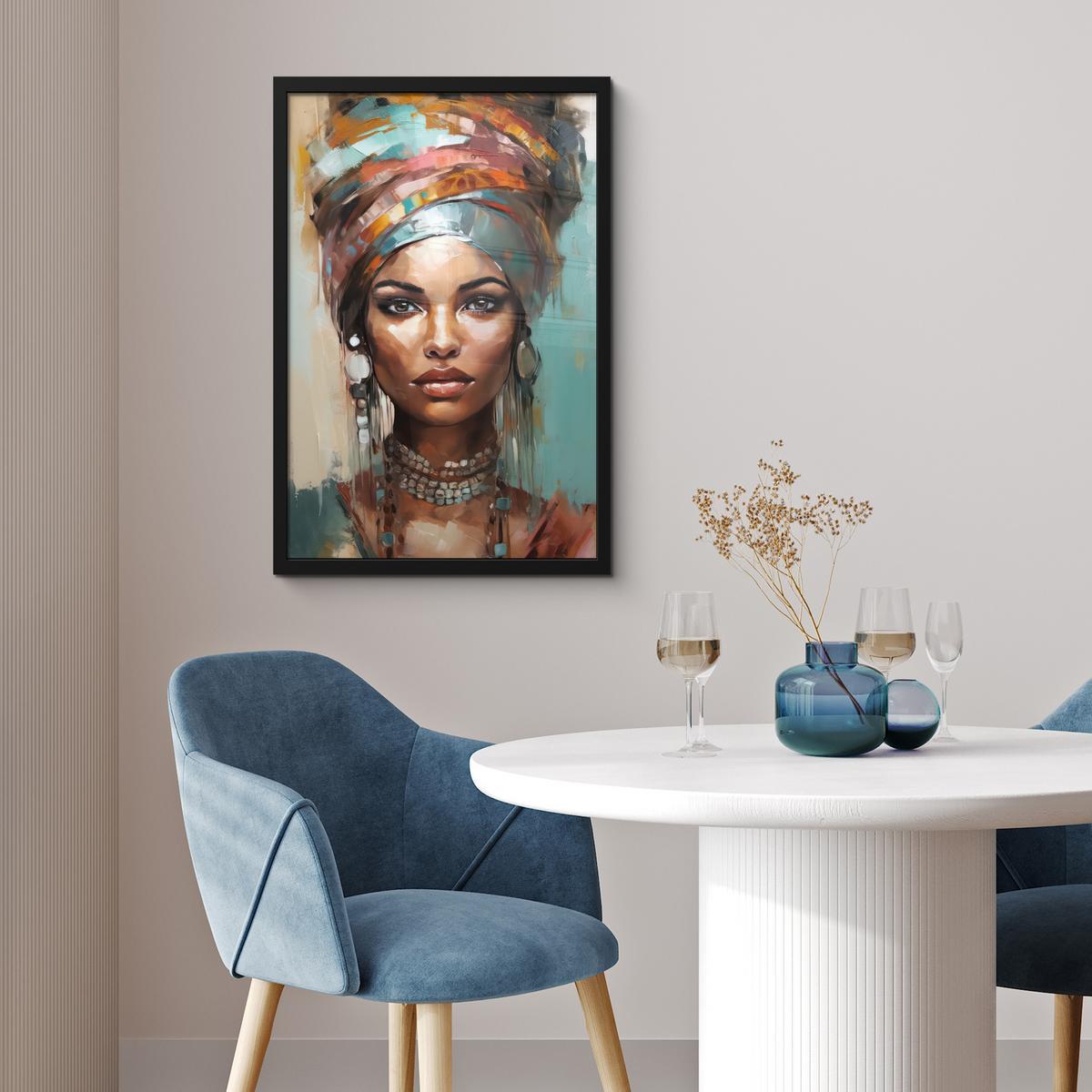 POSTER MIT RAHMEN Frau - Kunst - Schmuck - Porträt Bilder mit Rahmen 40x60 cm - Blaugrau, Papier (40/60cm) - MuchoWow
