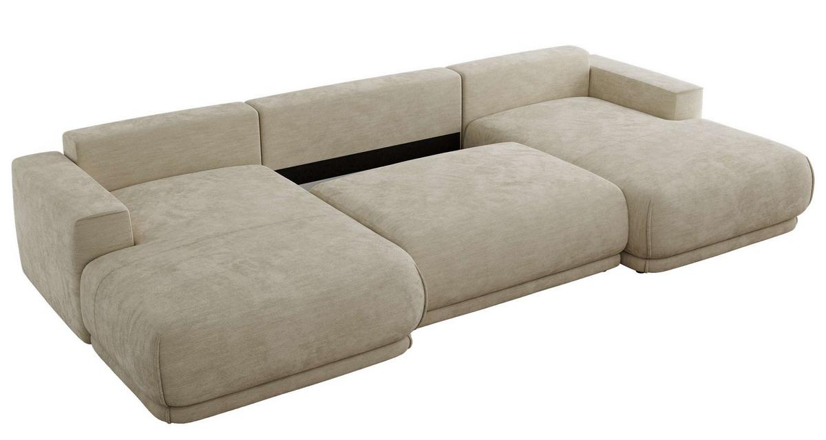 WOHNLANDSCHAFT RINA U Beige Schenille glatt - Beige/Schwarz, Kunststoff/Textil (360/85/170cm) - MKS