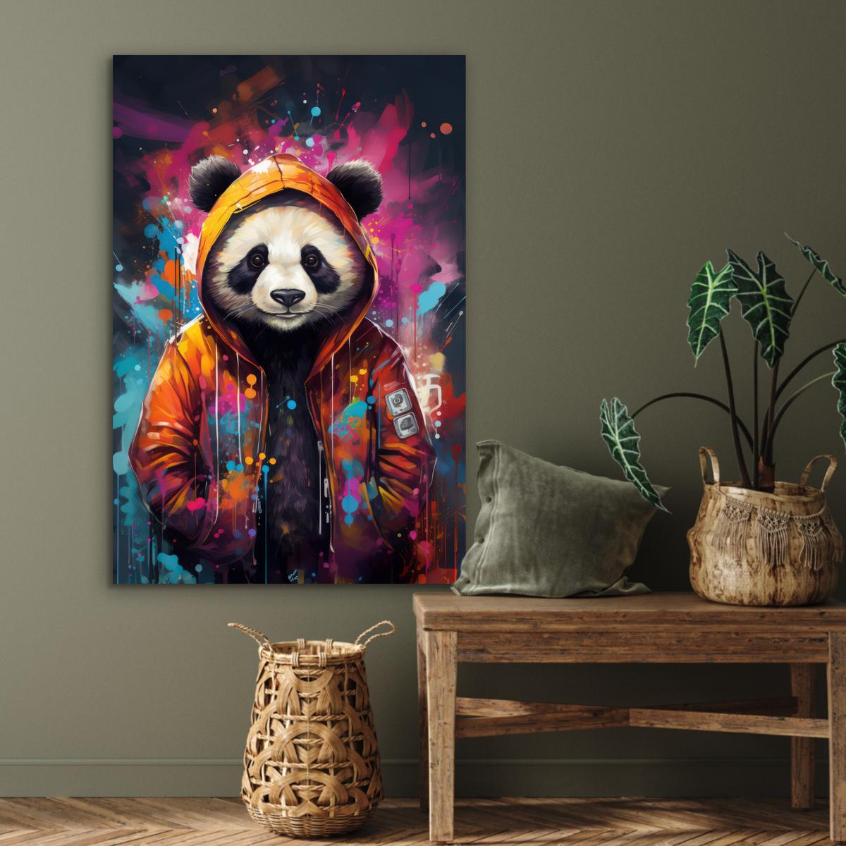 METALLBILD Panda - Jacke - Graffiti - Orange 80x120 cm - Orange, Metall (80/120cm) - MuchoWow