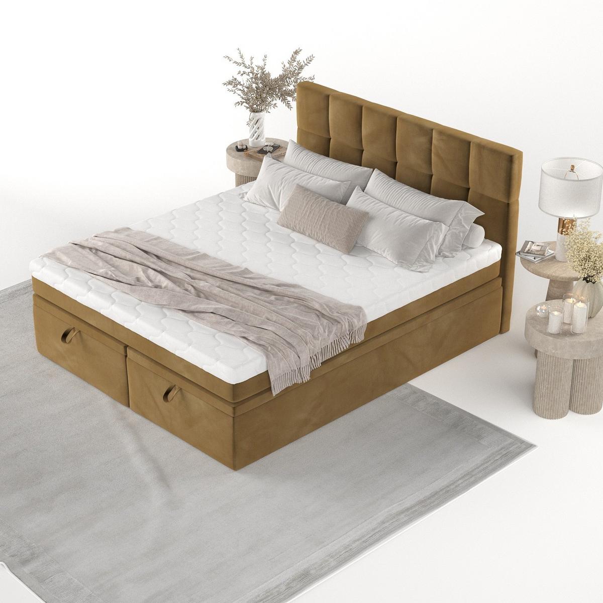BOXBETT Elano 200/200 cm Honiggelb im Kronos Stoff - Schwarz/Honig, Holz/Holzwerkstoff (200/200cm) - AltaBeds