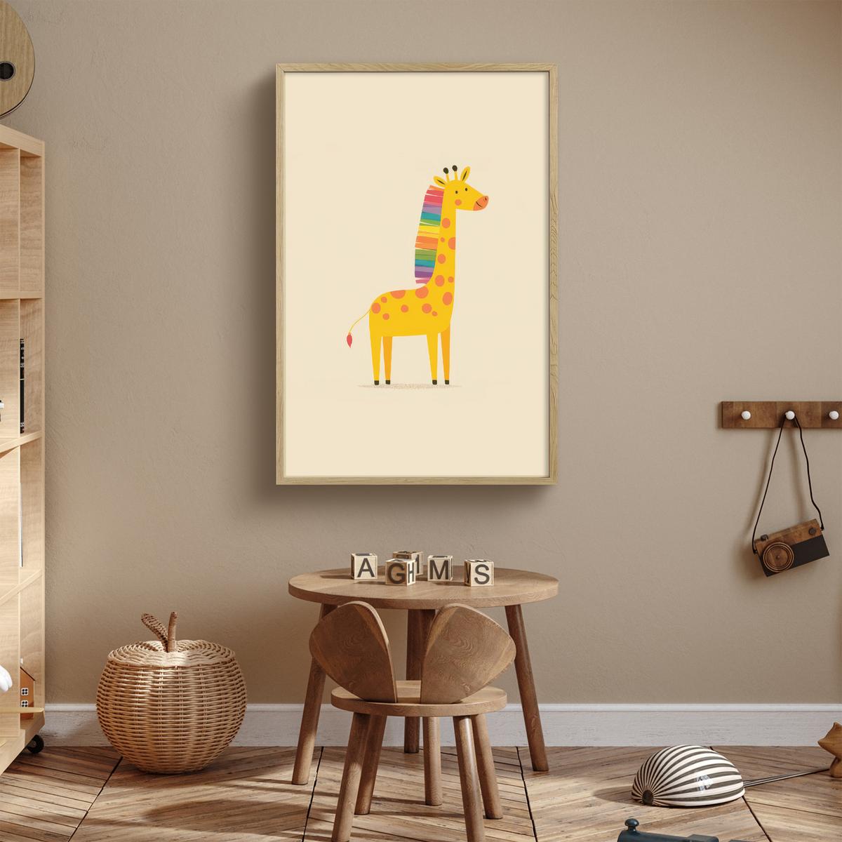 WANDLEUCHTE MIT AKKU Giraffe - Regenbogenmähne - Beige 60x90 cm - Beige, Holzwerkstoff (60/90/8cm) - OnlyWow