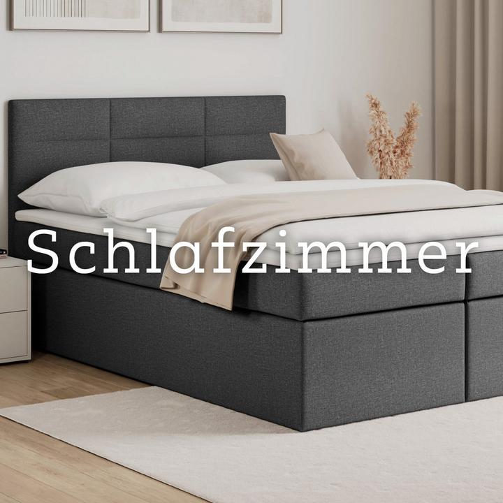 Dunkelgraues Bett und weißes Nachtkästchen, Schlafzimmer