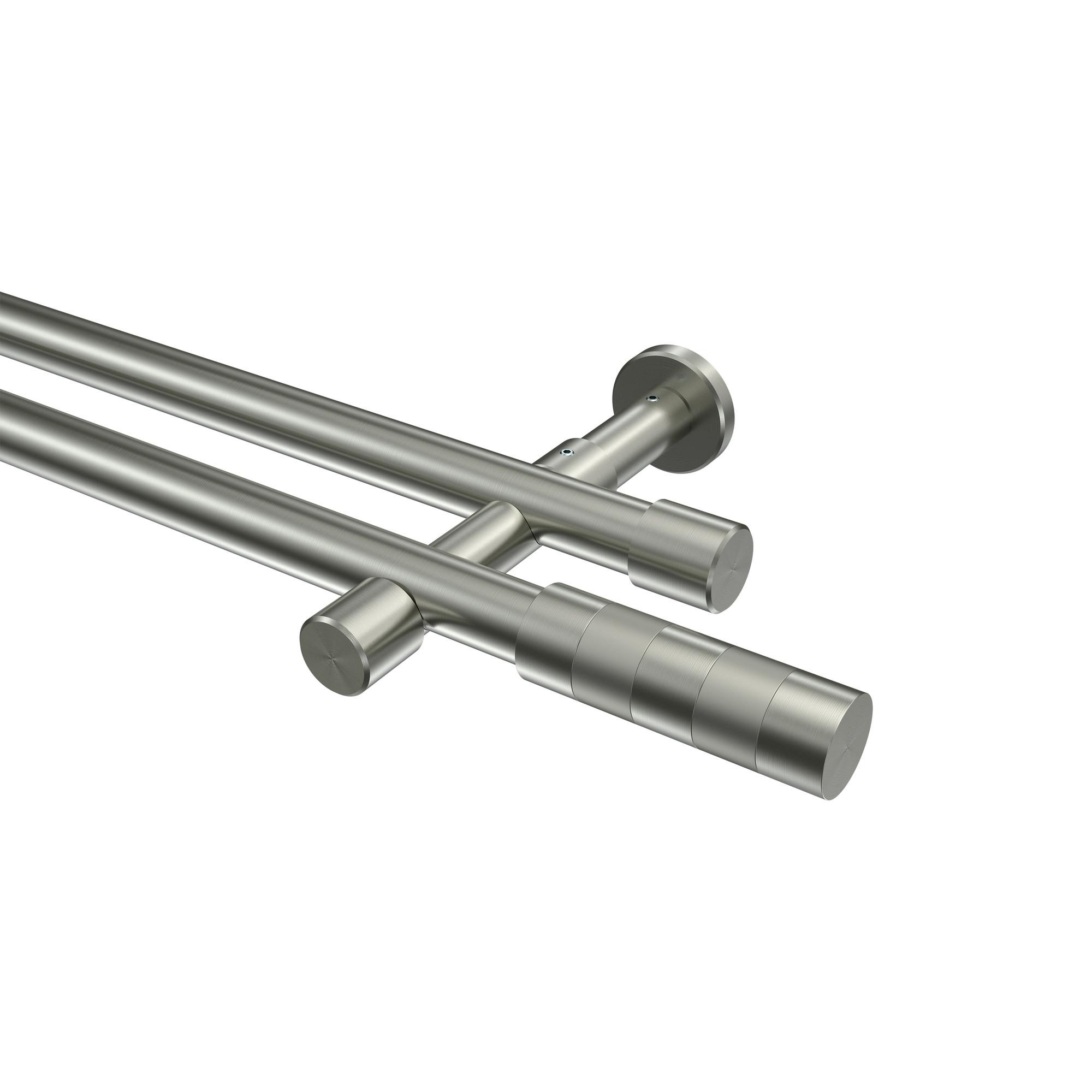 GARDINENSTANGE Prestige Mavell 540 cm (geteilt in 3 x 180 cm), 2-läufig (ohne Ringe), 20 mm Ø Edelstahl-Optik - Edelstahlfarben/Silberfarben, Metall (540cm) - INTERDECO