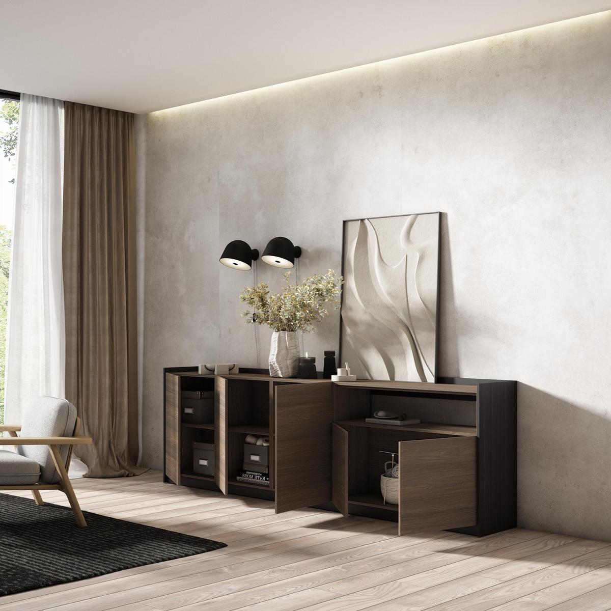 SIDEBOARD, Highboard, Dunkler Eiche und Schwarz, 260/37/80cm - Hellbraun, Holzwerkstoff (260/80/37cm) - Skraut Home