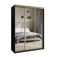 SCHWEBETÜRENSCHRANK RIEN 150/205/60 cm 3-türig mit Spiegel Schwarz - Schwarz, Holzwerkstoff (150/205/60cm) - MASSENO