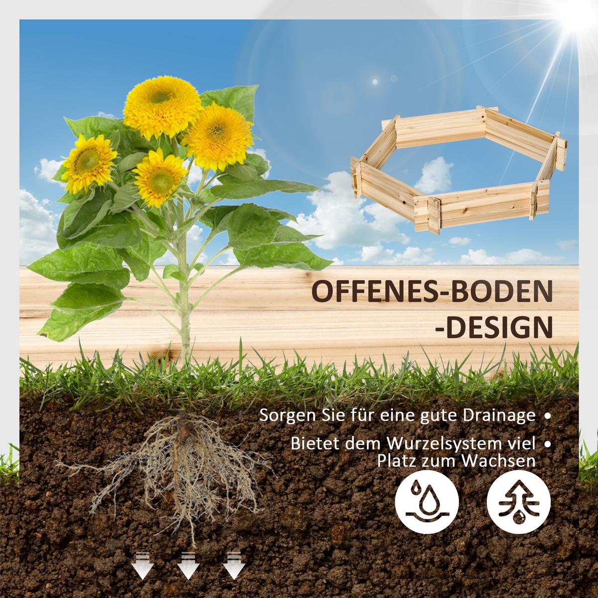 HOCHBEET, Naturfarben - Naturfarben, Holz (92/16/100cm) - Outsunny