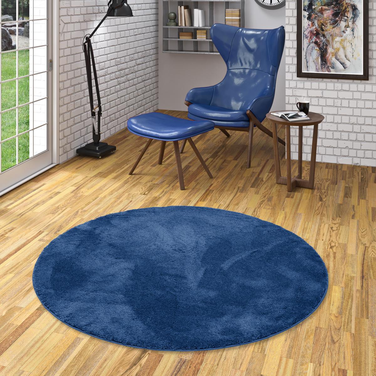 HOCHFLOR SUPER SOFT TEPPICH SILKY RUND - Dunkelblau, Textil (200/200cm) - Pergamon