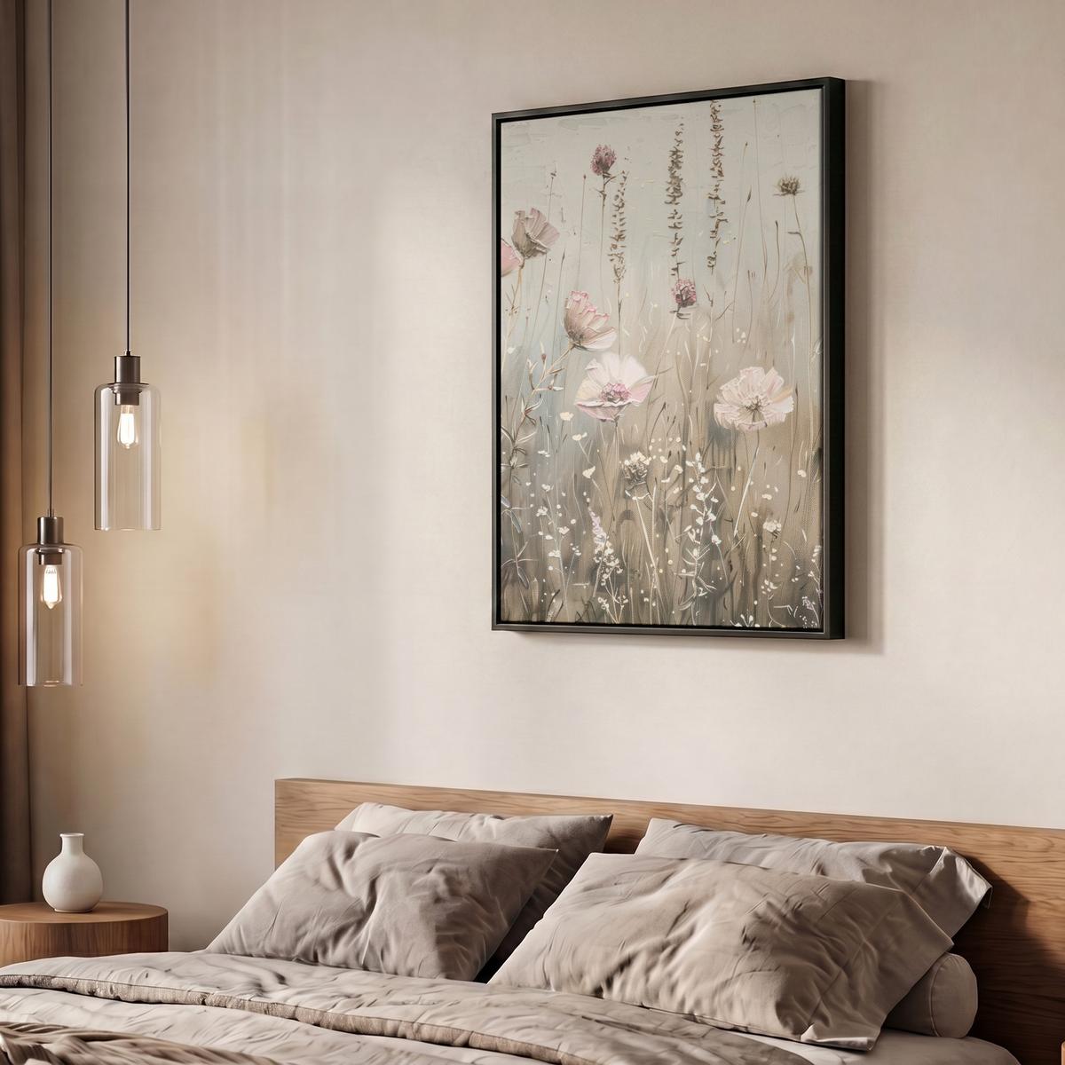 LEINWAND Bilder mit Rahmen - Blumen - Rosa - Modern - Beige - 60x80 - Beige, Textil (60/80cm) - MuchoWow