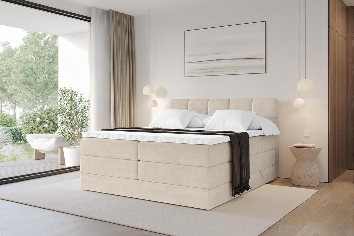 BOXBETT mit Matratze H3/H4 - FAMA KING - 140x200 cm Beige Monolith - Sahara, Holzwerkstoff (140/200cm) - ALTDECOR