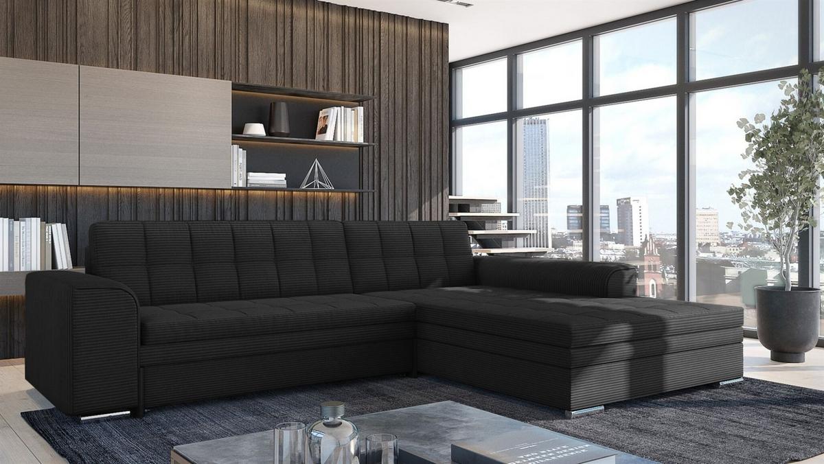 ECKSOFA Lusaka Mit Schlaffunktion - Schwarz, Holzwerkstoff/Textil (198/292cm) - Fun Möbel