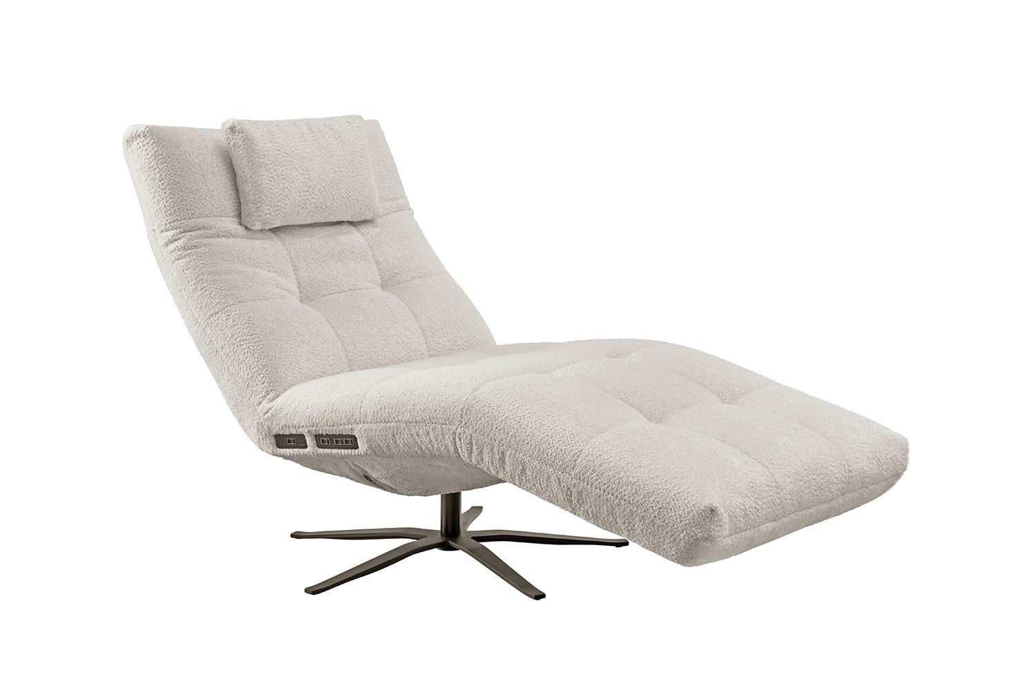 RELAXLIEGE LETICIA Weiß Flachgewebe Relaxfunktion, Drehbar (360°) - Schwarz/Weiß, Textil/Metall (82/115/156cm) - KAWOLA