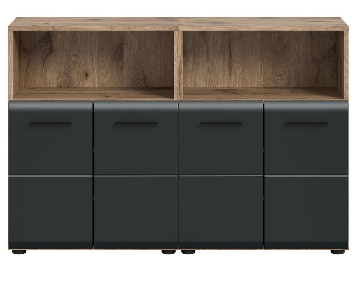 MIDISCHRANK Set Schwarz matt und Eiche, 2x Bad Kommode, gesamt 120 x 80 cm - Eichefarben/Schwarz, Holzwerkstoff/Kunststoff (120/80/30cm) - Inn.Furn