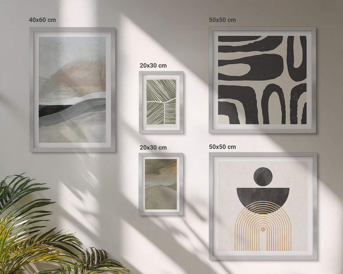 BILDER SET 5er Set - 50x50 cm & 20x30 cm & 40x60 cm Silberner Rahmen - Gemalte abstrakte Dekorationen - Silberfarben, Kunststoff (40/60cm) - TULUP