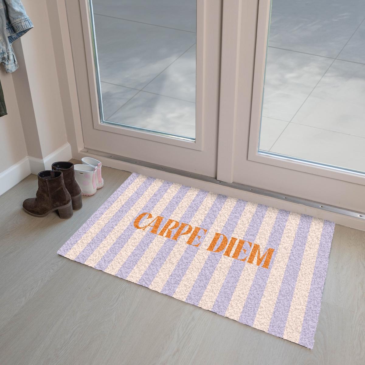FUSSMATTE Lila – Orange – Streifen – Carpe Diem 90x60 cm - Flieder, Kunststoff (90/0.4cm) - MuchoWow