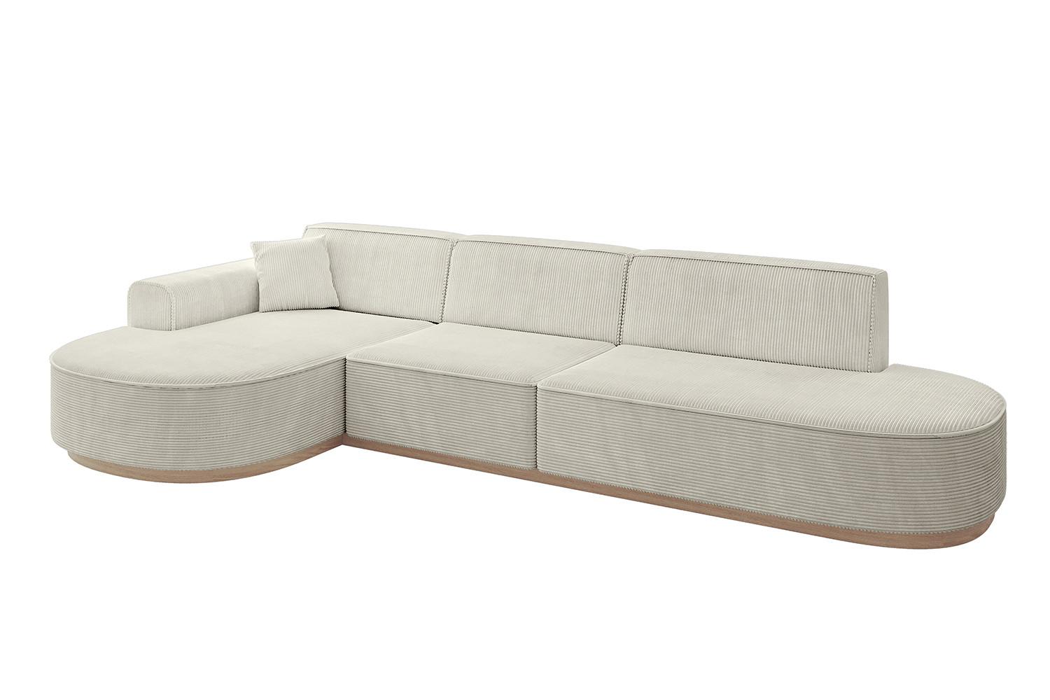 ECKSOFA Ottomane Links MARI-L2-v1 - 328x171x83 cm Creme Cord - Hellgrau/Creme, Holzwerkstoff/Textil (328/171cm) - ALTDECOR