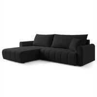 ECKSOFA FRIGA Schwarz Strukturstoff mit Schlaffunktion - Schwarz, Holz (283/185cm) - MASSENO