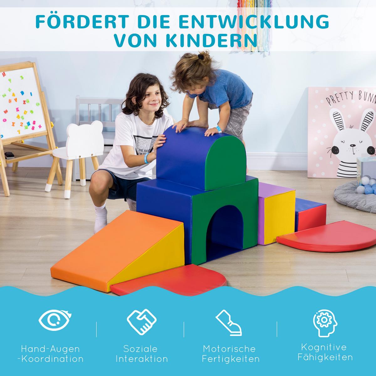BAUSTEINSET 7er-Set Schaumstoff Bausteine Bauspielzeug für 1-3 Jahre alt Kinder - Multicolor, Kunststoff (130/40/170cm) - HOMCOM