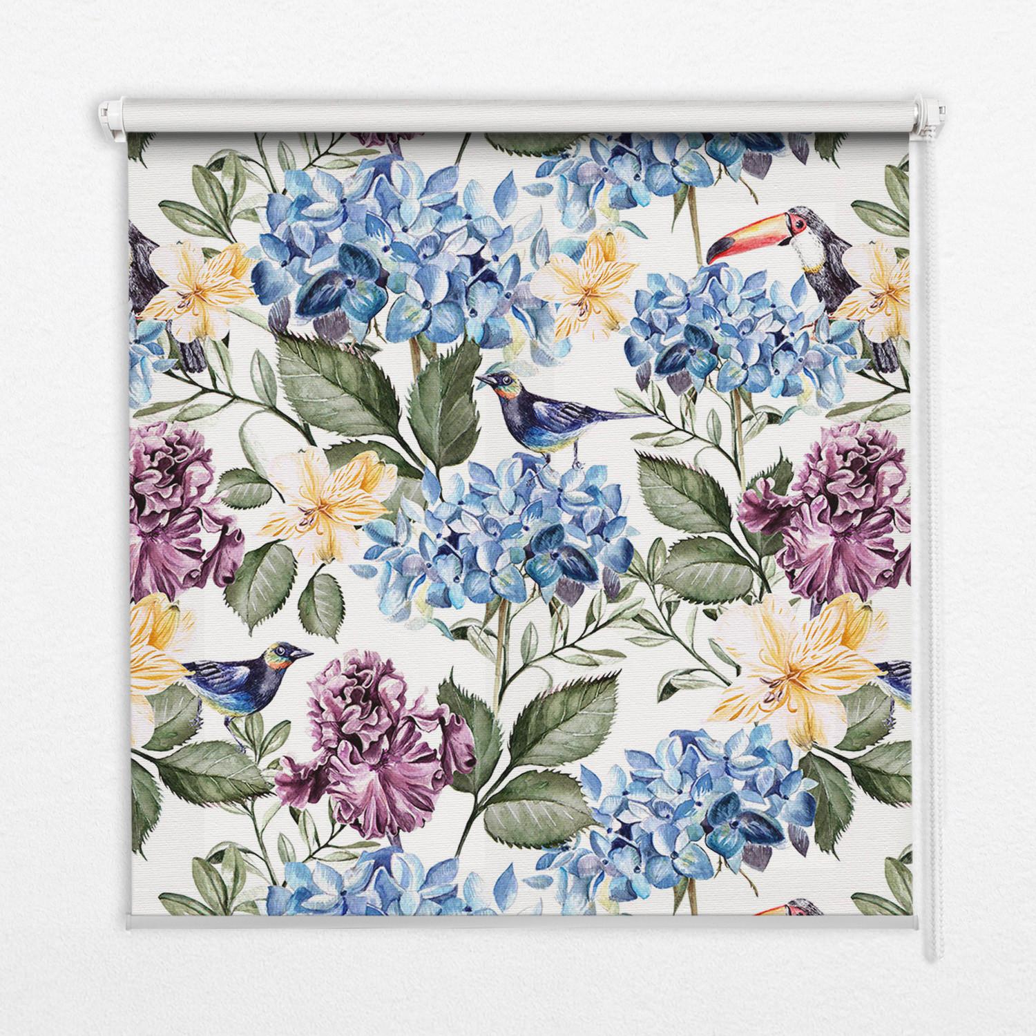 INNENROLLO - Fensterrollo - Rollo - 110x140 cm - Tukane und Blumen - Blau, Kunststoff (110/140/0.5cm) - TULUP