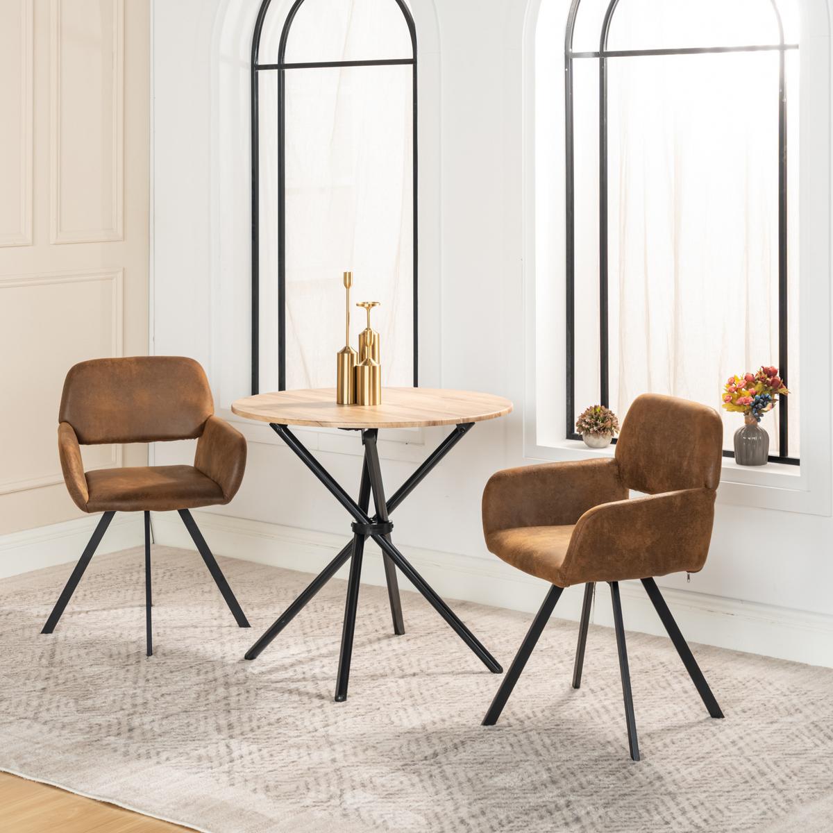 ESSZIMMER SET – 1 Tisch + 2 Stühle – Holzoptik & Wildleder - Braun, Holzwerkstoff/Metall (80/75/80cm) - Urban Meuble