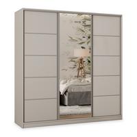 SCHWEBETÜRENSCHRANK PINA 180/205/58 cm 3-türig mit Spiegel und Schubladen Kaschmir - Kaschmir/Silberfarben, Holzwerkstoff (180/205/58cm) - MASSENO