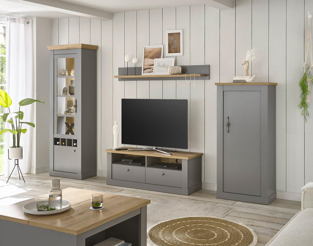 KOMMODE grau, Artisan Eiche 68 cm , Highboard im Landhaus-Stil - Silberfarben/Hellgrau, Holzwerkstoff/Metall (68/142/37cm) - Furn.Design
