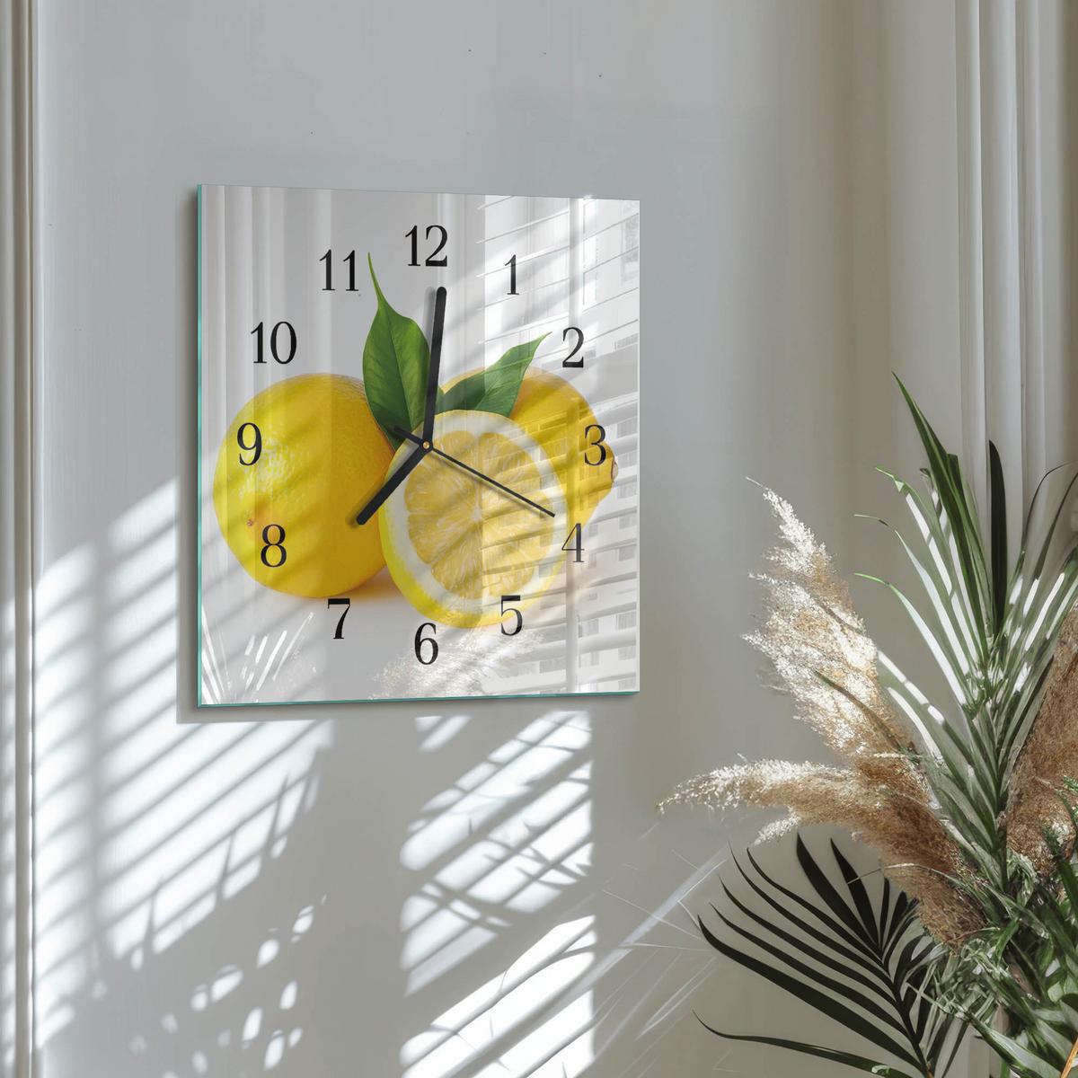 WANDUHR aus Glas 30x30 cm - Zitronen - Gelb, Glas (30/30/0.4cm) - TULUP