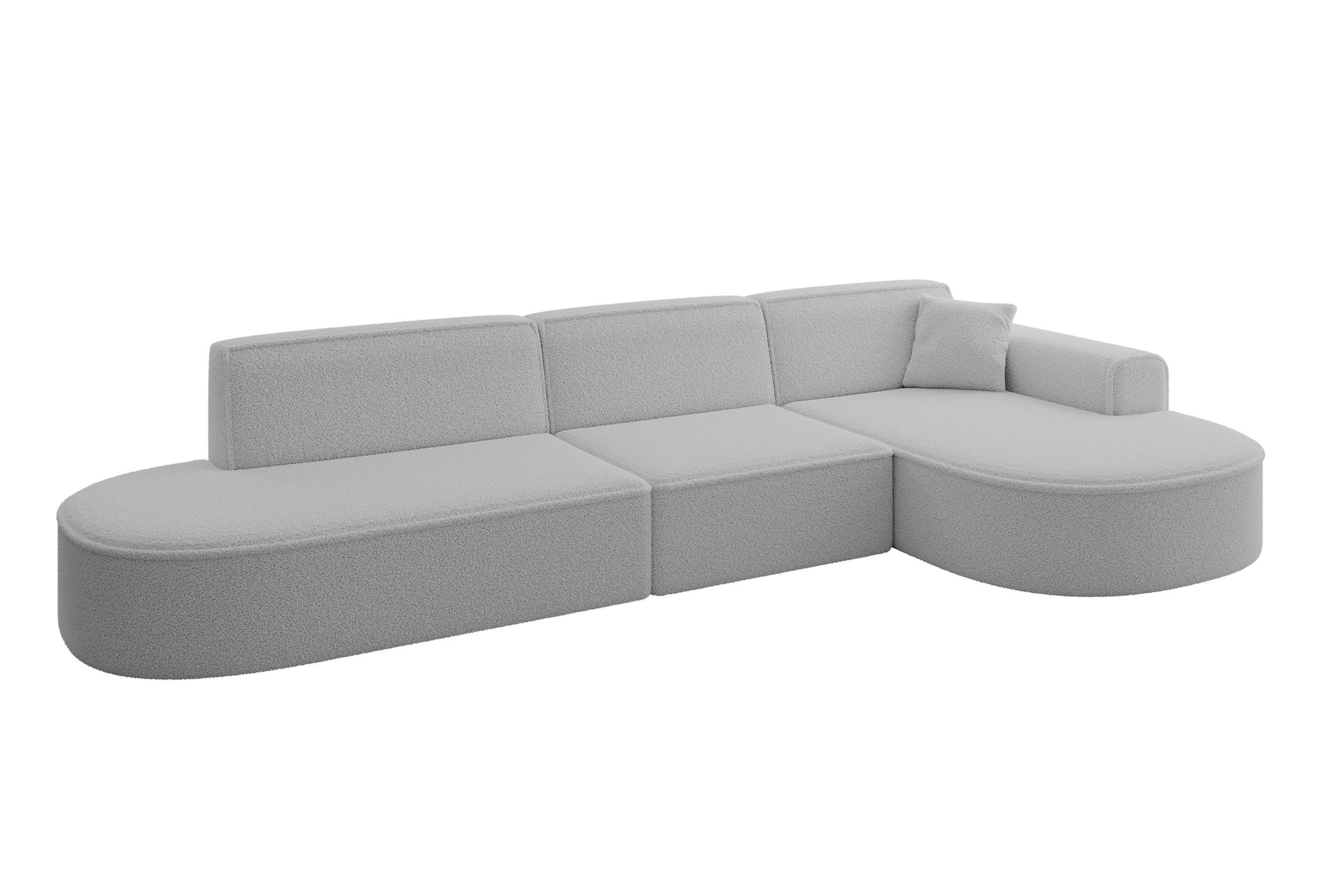 ECKSOFA Ottomane Rechts MARI-L2 - 328x171x79 cm Hellgrau Bouclé - Hellgrau/Schwarz, Holzwerkstoff/Kunststoff (171/328cm) - ALTDECOR