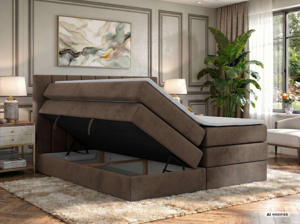 BOXSPRINGBETT ALVER KING 200/200 - Braun Velvet - Topper T25 - H3 - Schwarz/Braun, Kunststoff/Textil (200/200cm) - MKS