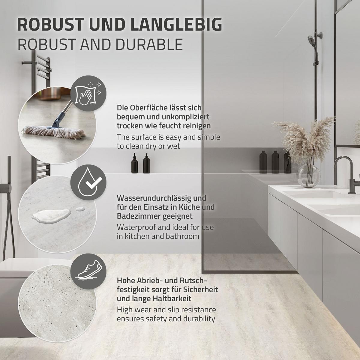 VINYLBODEN Klick 1,86m²/10 Dielen PVC Bodenbelag Eiche Rustikal Hell Holzoptik - Hellgrau, Kunststoff (61.5/31/0.42cm) - ML-DESIGN