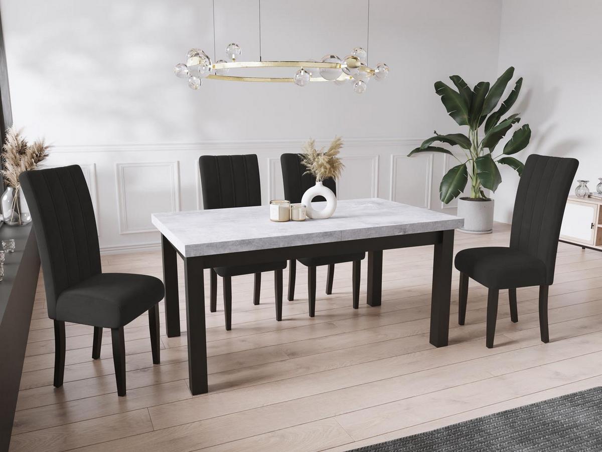 ESSTISCH Gemini rechteckig ausziehbar, Grauer Beton 120-160/80/78 cm - Hellgrau/Schwarz, Holz/Holzwerkstoff (80/160/78cm) - WFL GROUP
