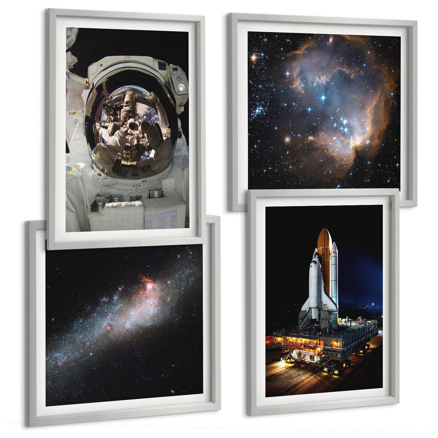BILDER SET 4er Set - 50x50 cm & 40x60 cm Silberner Rahmen - Astronauten landen auf dem Mond - Silberfarben, Kunststoff (50/50cm) - TULUP