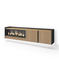 LOWBOARD, Eiche und Schwarz, 212/35/50cm, Elektrokamin XXL, Hängend, Led - Eichefarben, Holzwerkstoff (212/50/35cm) - Skraut Home
