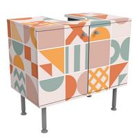 WASCHBECKENUNTERSCHRANK Fliesen Geometrische Formen Apricot und Türkis 60/55/35 cm - Orange, Holzwerkstoff (60/55/35cm) - Bilderwelten