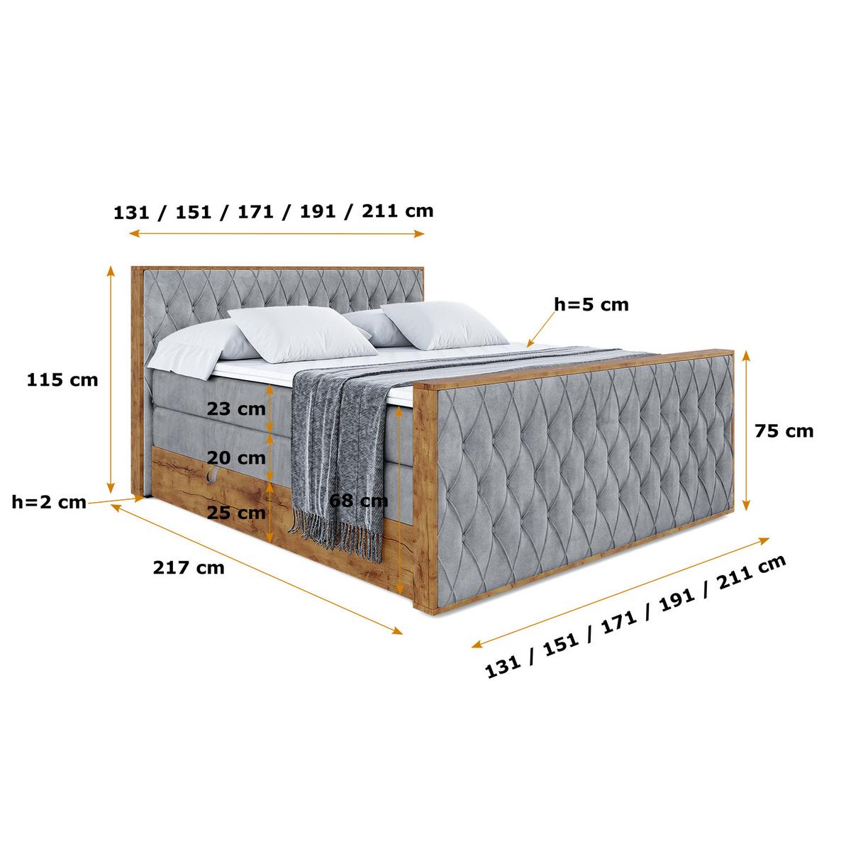 BOXSPRINGBETT mit Matratze H3|H4 und Lattenrost - LOLLI5-Z KING-200x200 - Grau Casablanca - Grau, Holzwerkstoff (200/200cm) - ALTDECOR