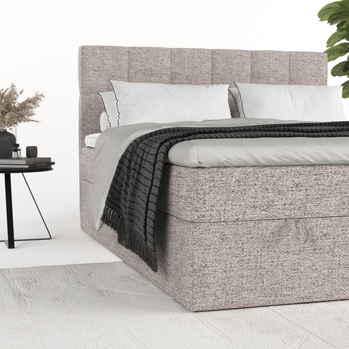 BOXBETT Savio 180/200 cm Beige im Neve Stoff - Beige/Schwarz, Holz/Holzwerkstoff (180/200cm) - AltaBeds