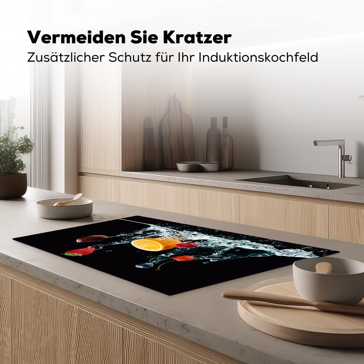 HERDABDECKPLATTE Wasser - Obst - Orange - Erdbeere - Kirsche - Schwarz Ceranfeldabdeckung 85x52 cm - Orange, Kunststoff (85/52/0.2cm) - MuchoWow