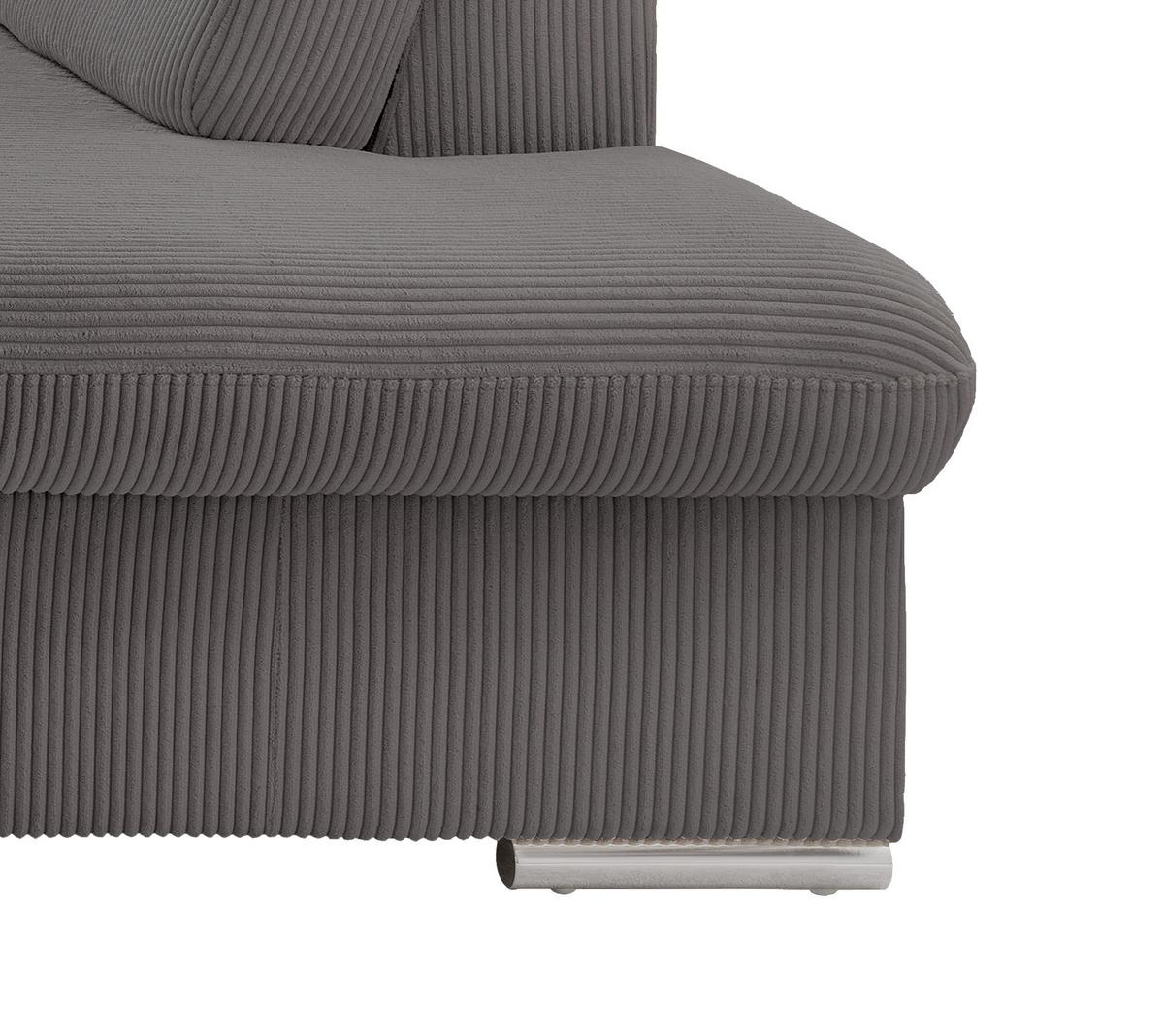 ECKSOFA mit Schlaffunktion, Bettkasten, Kopfstützen verstellbar, Wellenunterfederung, Ottomane rechts B283/T228/H102 cm, Cord Dunkelgrau / 17217 - Chromfarben/Dunkelgrau, Textil/Metall (283/228cm) - luma-home